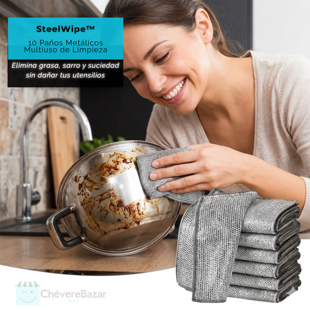 SteelWipe™ - 10 Paños Metálicos Multiuso de Limpieza