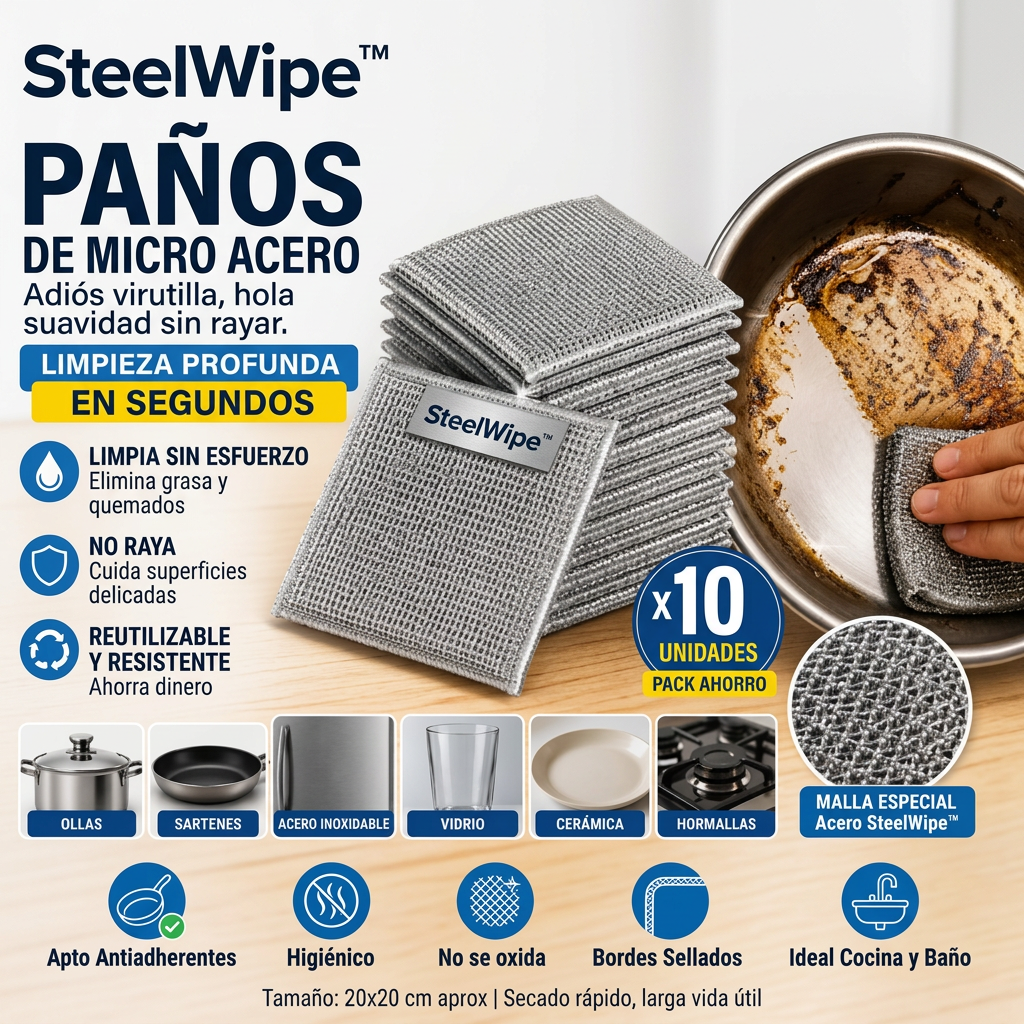 SteelWipe™ - 10 Paños Metálicos Multiuso de Limpieza