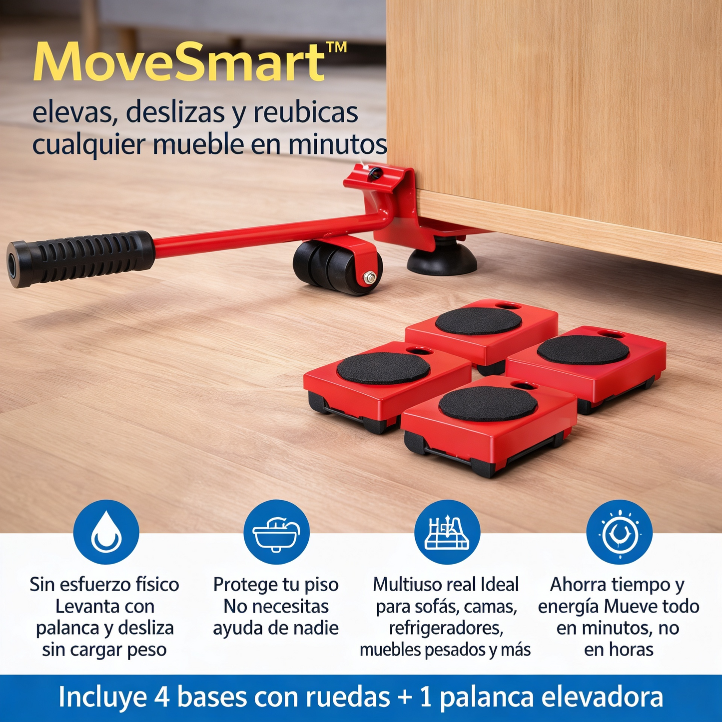 MoveSmart™  - Kit Movedor de Muebles con Palanca y ruedas